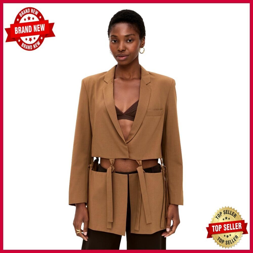 Cutout Blazer with Tie Closure, Long Sleeve, Polyester Blend